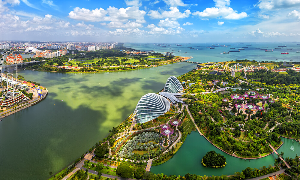 a wide aerial shot of Singapore