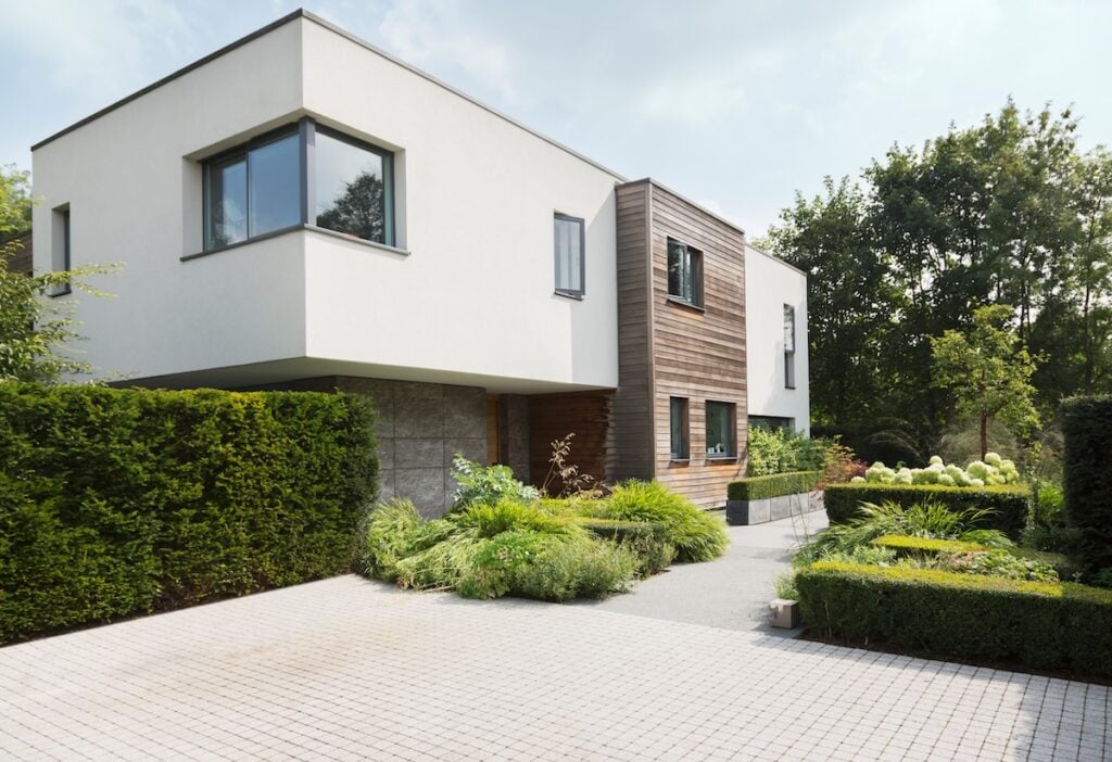 Modern house with wood accent siding