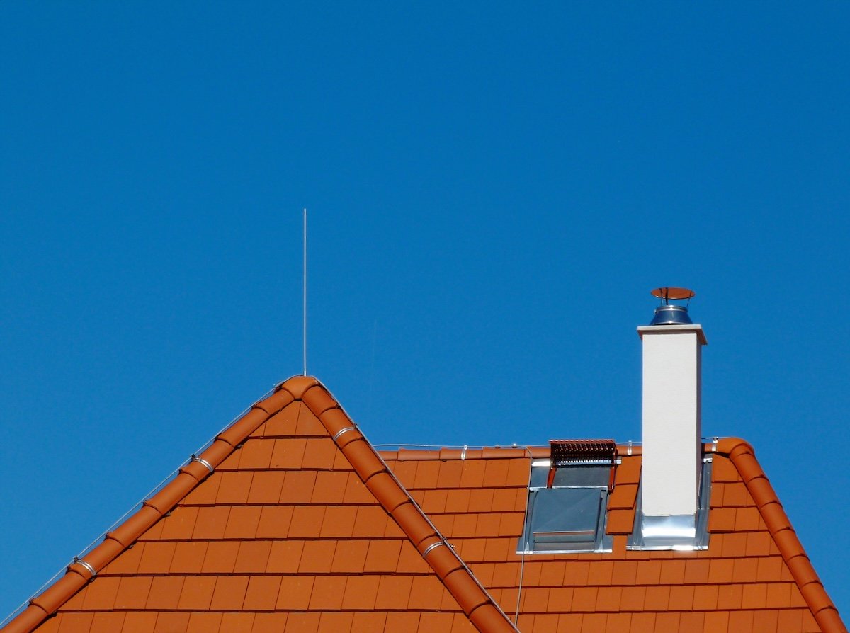 Chimney flashing on orange roof