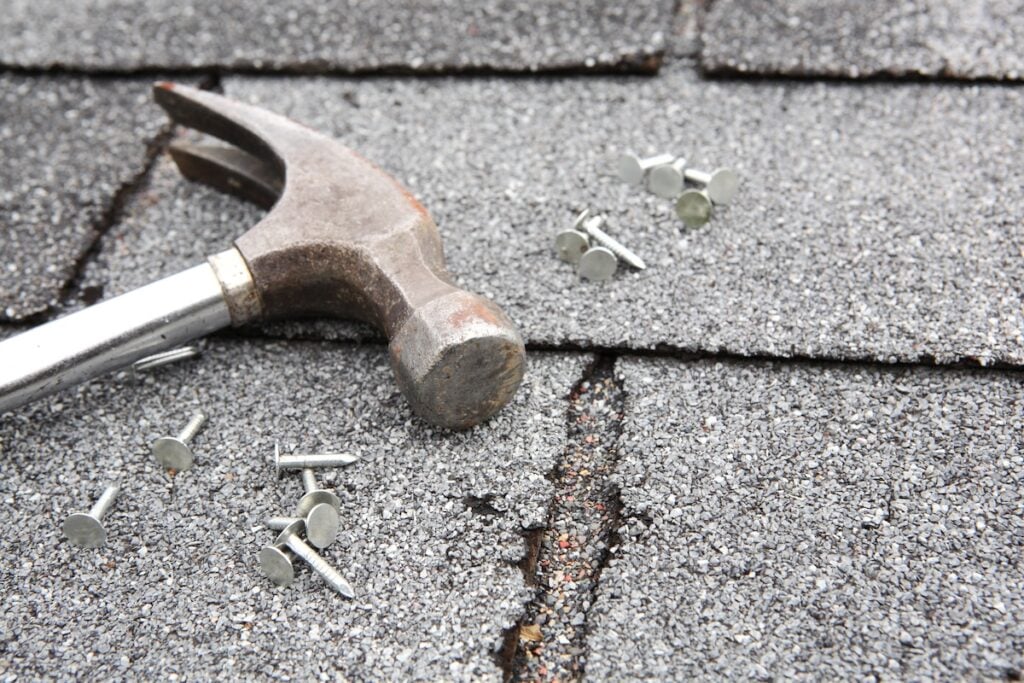 Roof repair tools, hammer nails