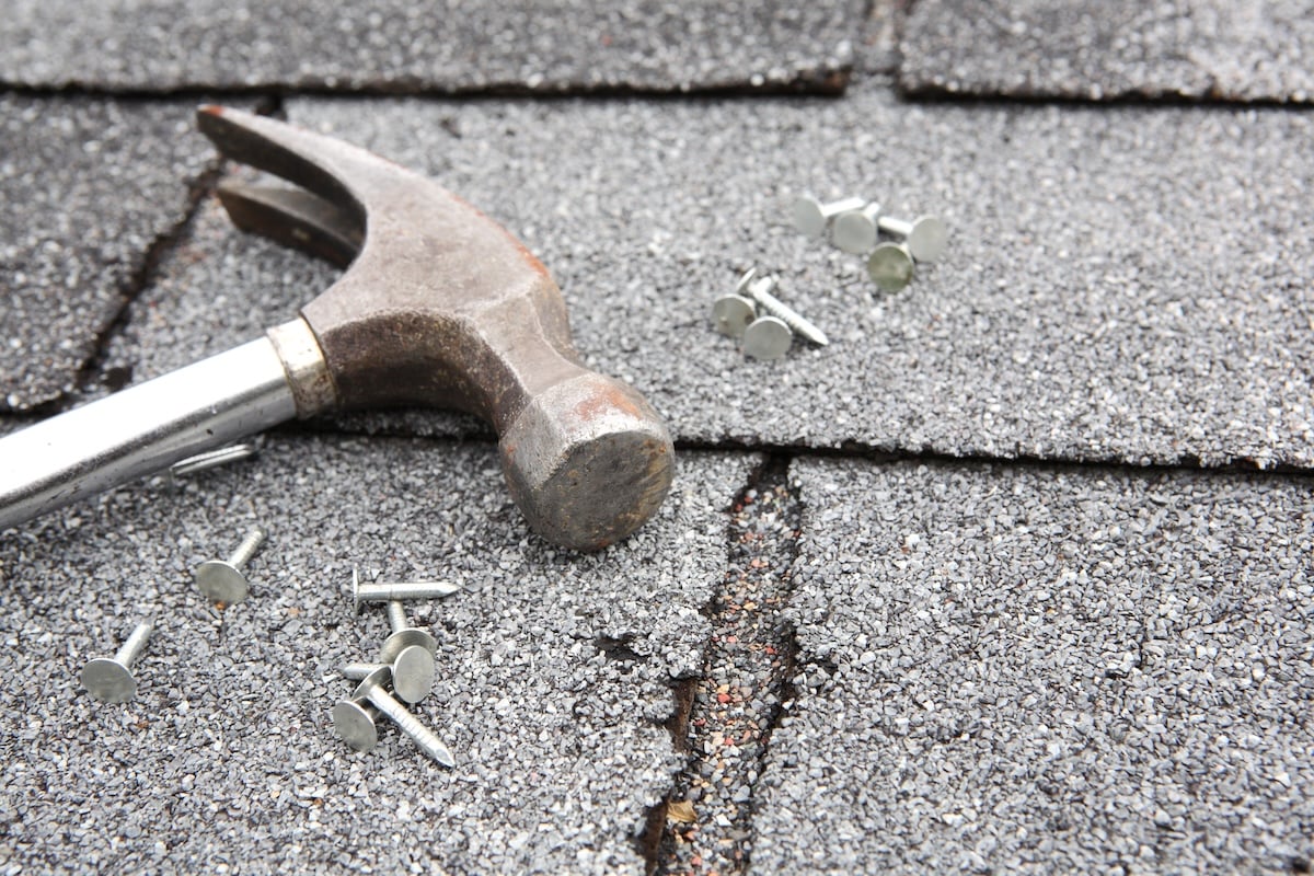Roof repair tools, hammer nails