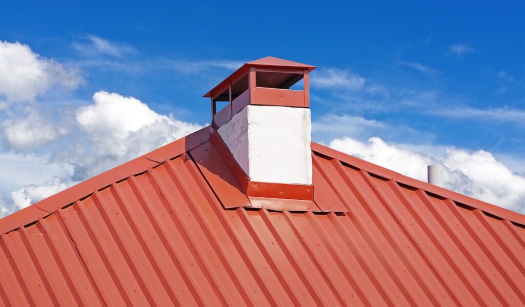 red chimney metal roof flashing
