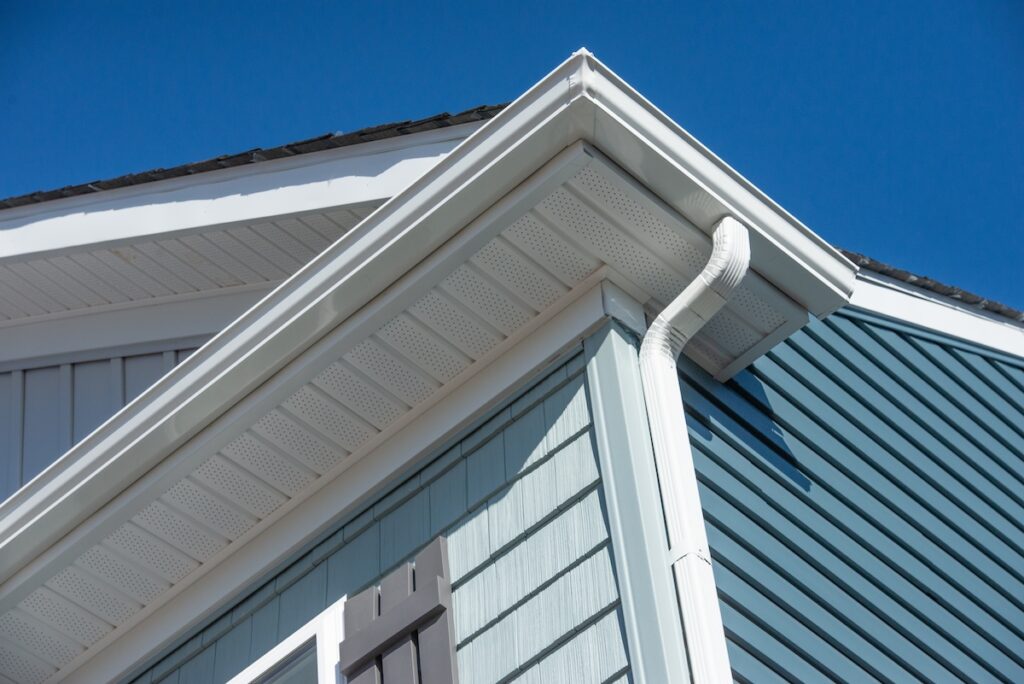 Colonial white gutter guard system, fascia, drip edge, soffit