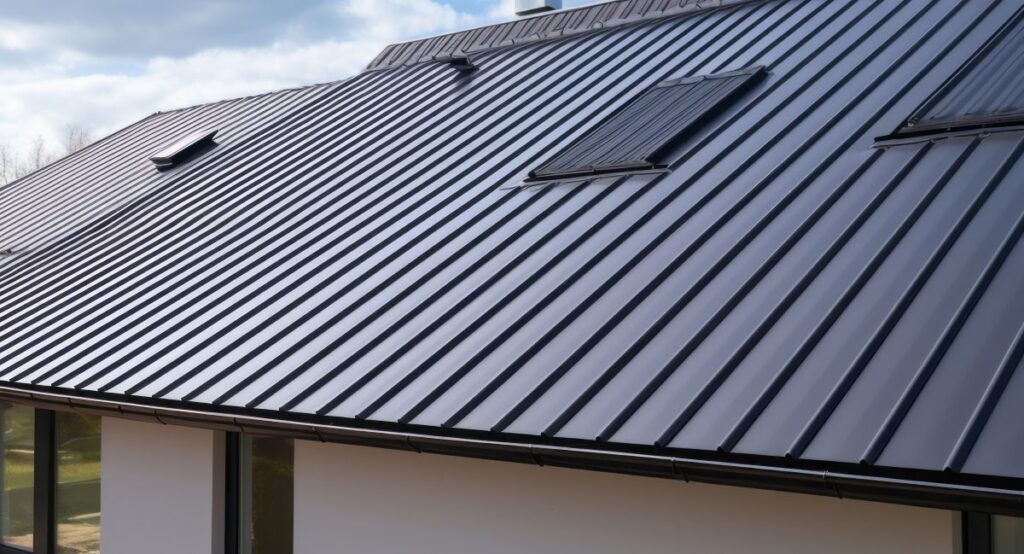 Corrugated metal roof installed in a modern house