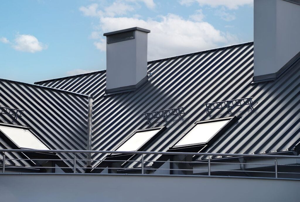 a metal sheet roof on a modern house