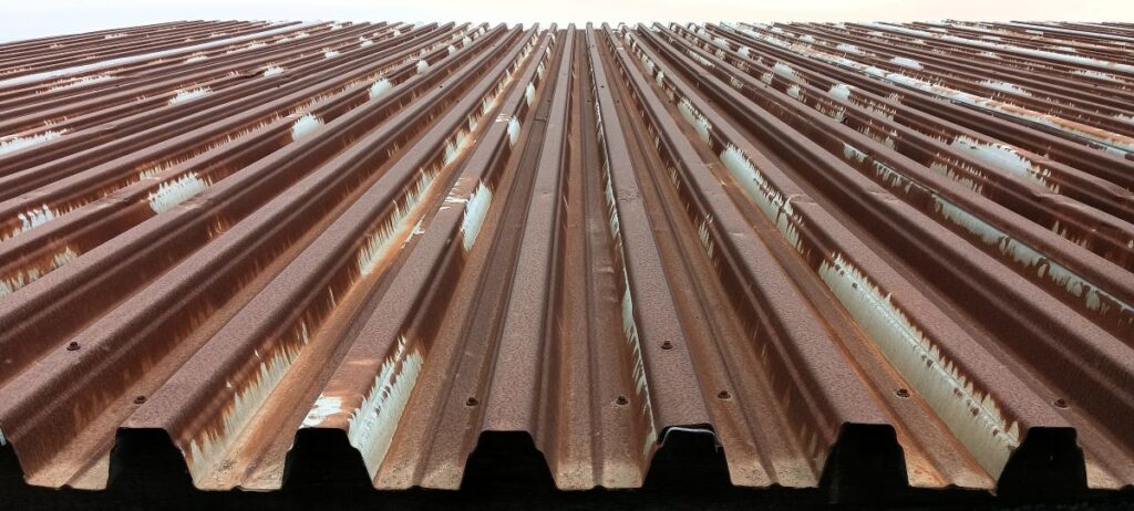 a very rusty metal roof