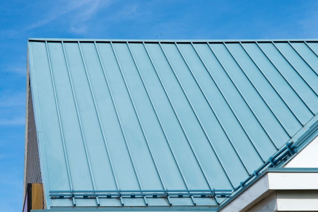 light blue metal roof retrofit snow guards