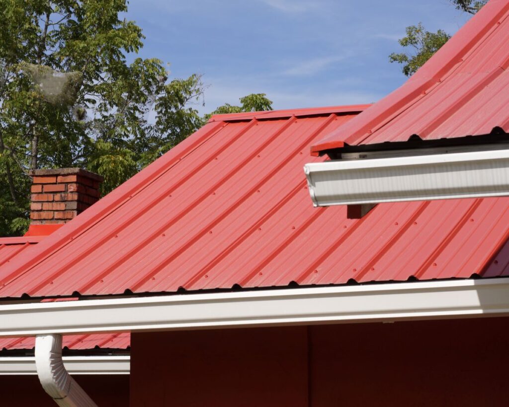 metal roof retrofit orange white gutter system