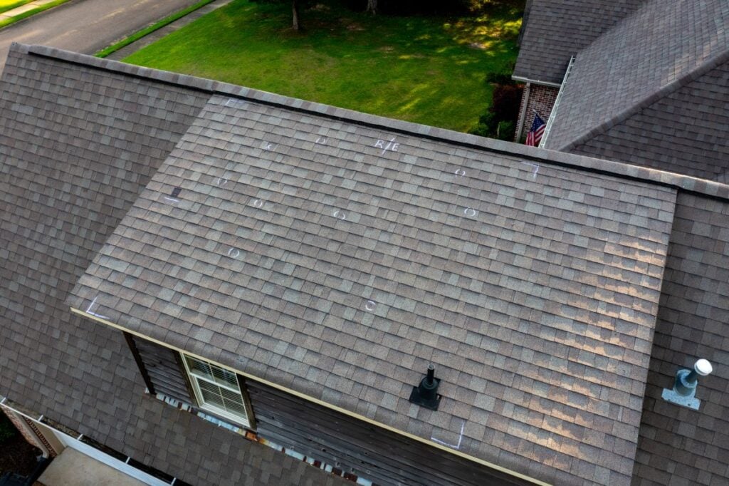 hail damage roof inspection shingles marked 