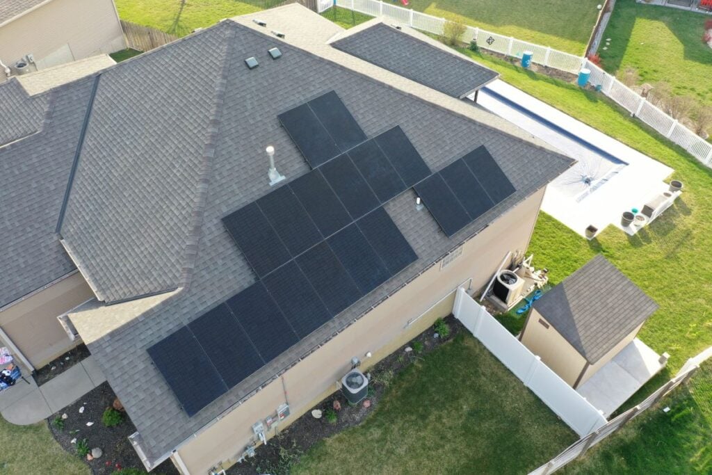 aerial view of solar panels on a roof
